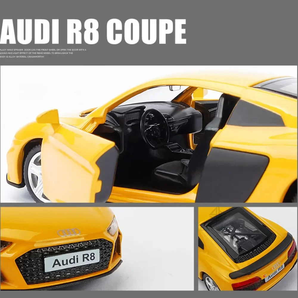 1:36 audi r8 Legierung Druckguss Metall Supercar Spielzeug auto Modell Simulation Licht und Ton 2 Türen geöffnet zurückziehen Geschenke für Kinder