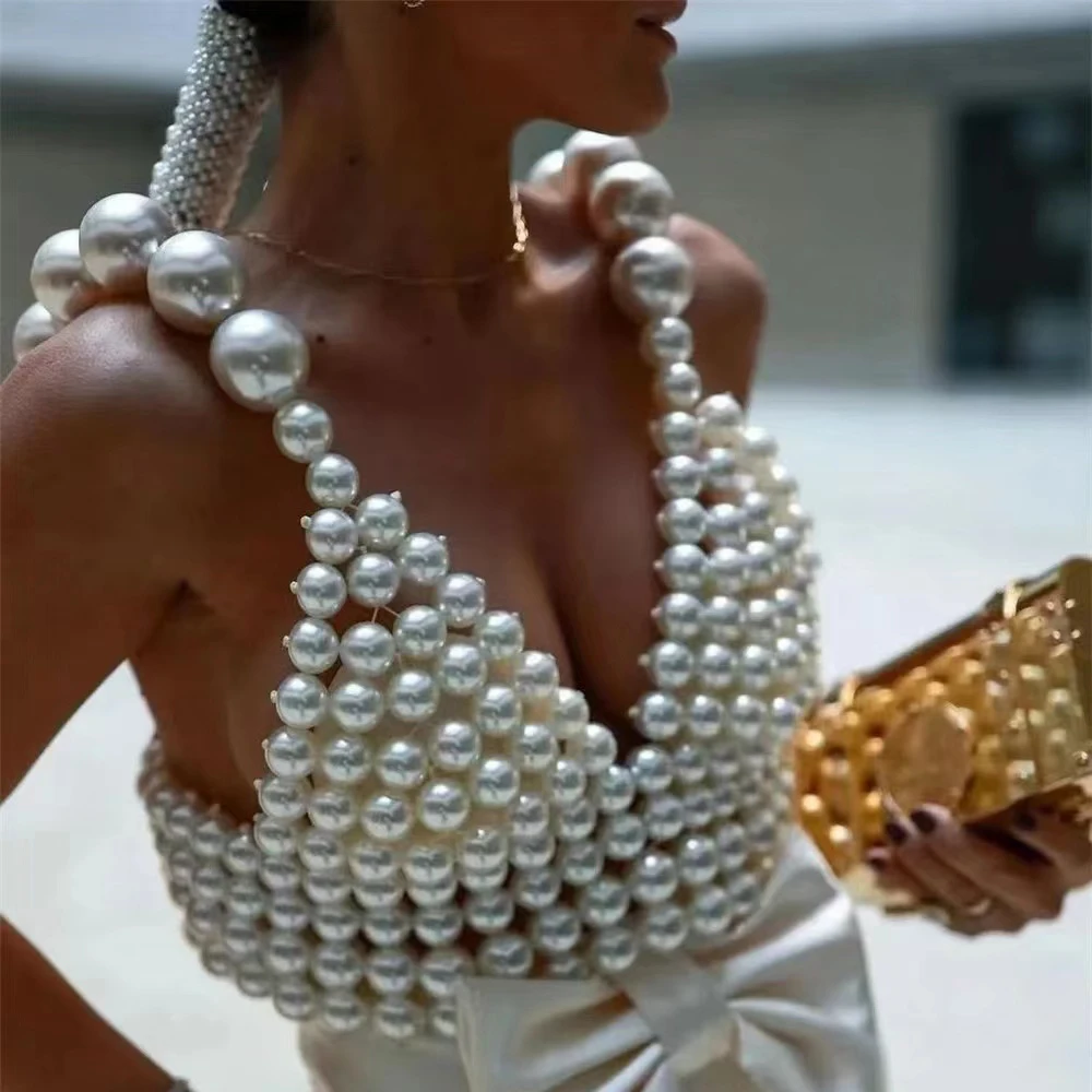 Fashion Exaggeration Big Pearl Bra Jewelery Hand Beaded Beads Luxury Imitation Pearl Shoulder Chain Jewelry