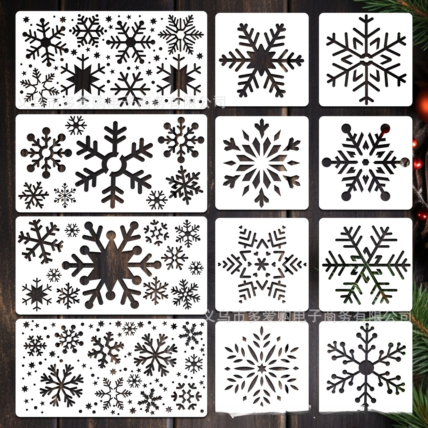 Holiday Snowflake‑Pattern Hollow Painting Stencils, Kids DIY Trace‑Spray‑Rub Molds for Chirstmas Ornament & Handcraft Art Decor