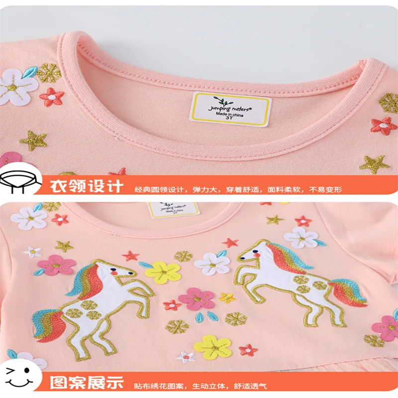 Jumping Meters 2-7T Summer Princess Girls Dresses Unicorns Kids Vestidos Party Birthday Baby Clothing Embroidery Dress Wedding