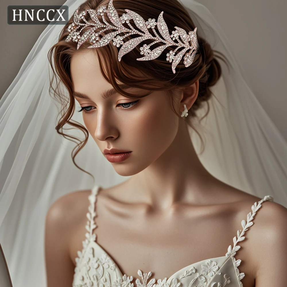 

HNCCX Rose Gold Color Bride Tiaras And Crowns Rhinestone Princess Headwear Wedding Hair Accessories Jewelry Crown Tiara CP326