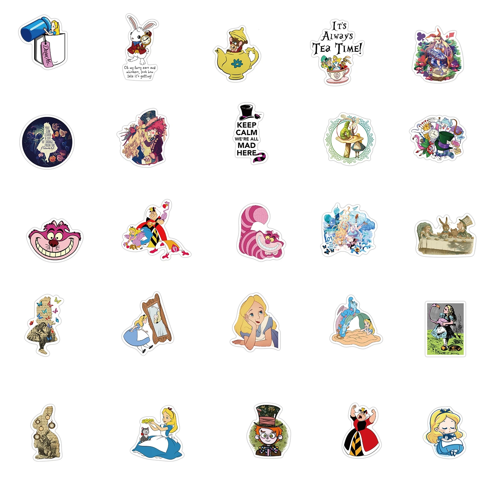 50pcs Disney Movie Alice in Wonderland Cartoon Stickers For Laptop Phone Luggage Guitar Fridge DIY Kid Toy Waterproof Sticker