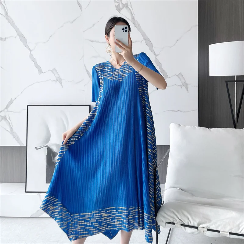 Fashion 5XL 2025 Summer Elegant End Fashionable Dress With Added Fat Plus Size Mother's Outfit Pleated Long Dress Female Elegant