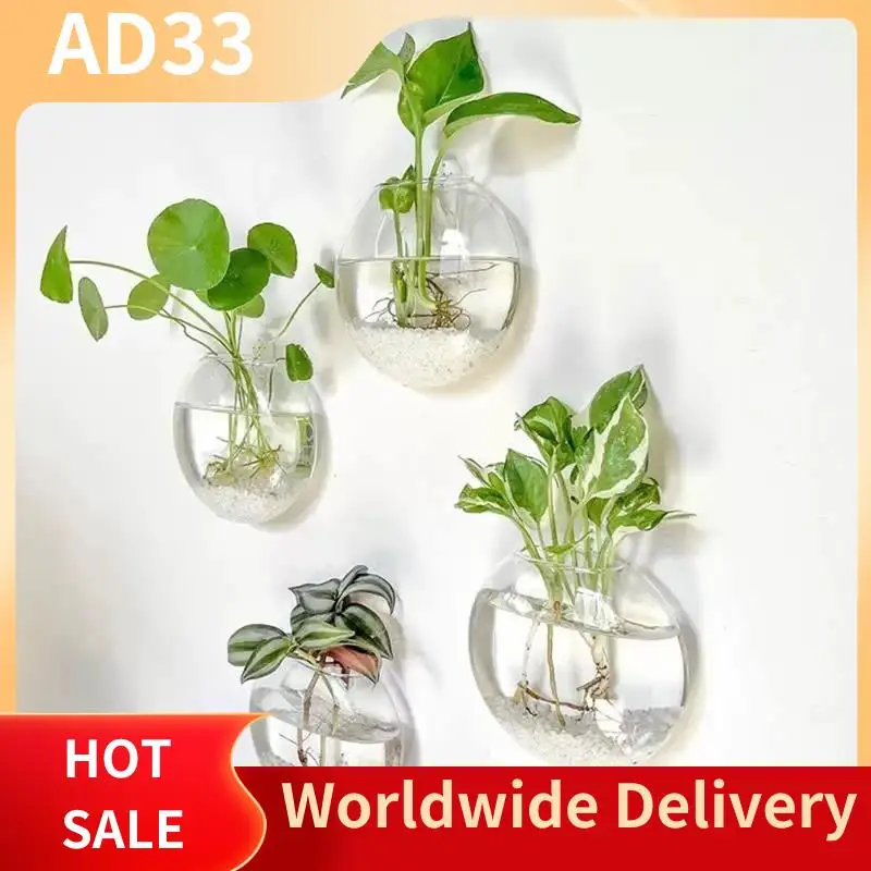 【A28I Handmade Round Vase 2/6 Pack Wall Hanging Glass Terrarium-Self-Watering Hydroponic Planter For Home Office Decor