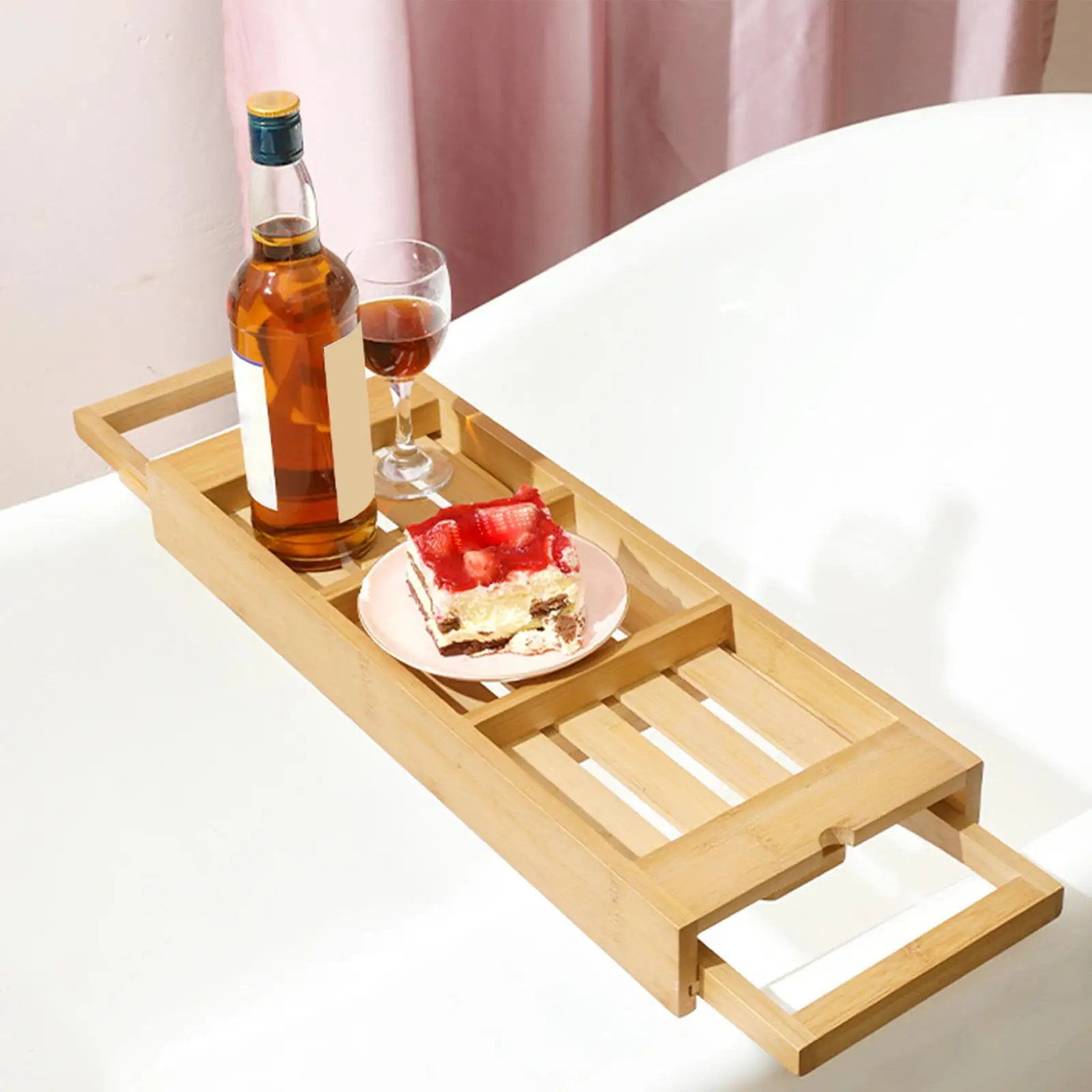 Bathtub Rack Bridge Storage Organizer soap Stretchable Expandable Bath Shelf Bathtub Tray for Drinks Bathroom Cup Tealight