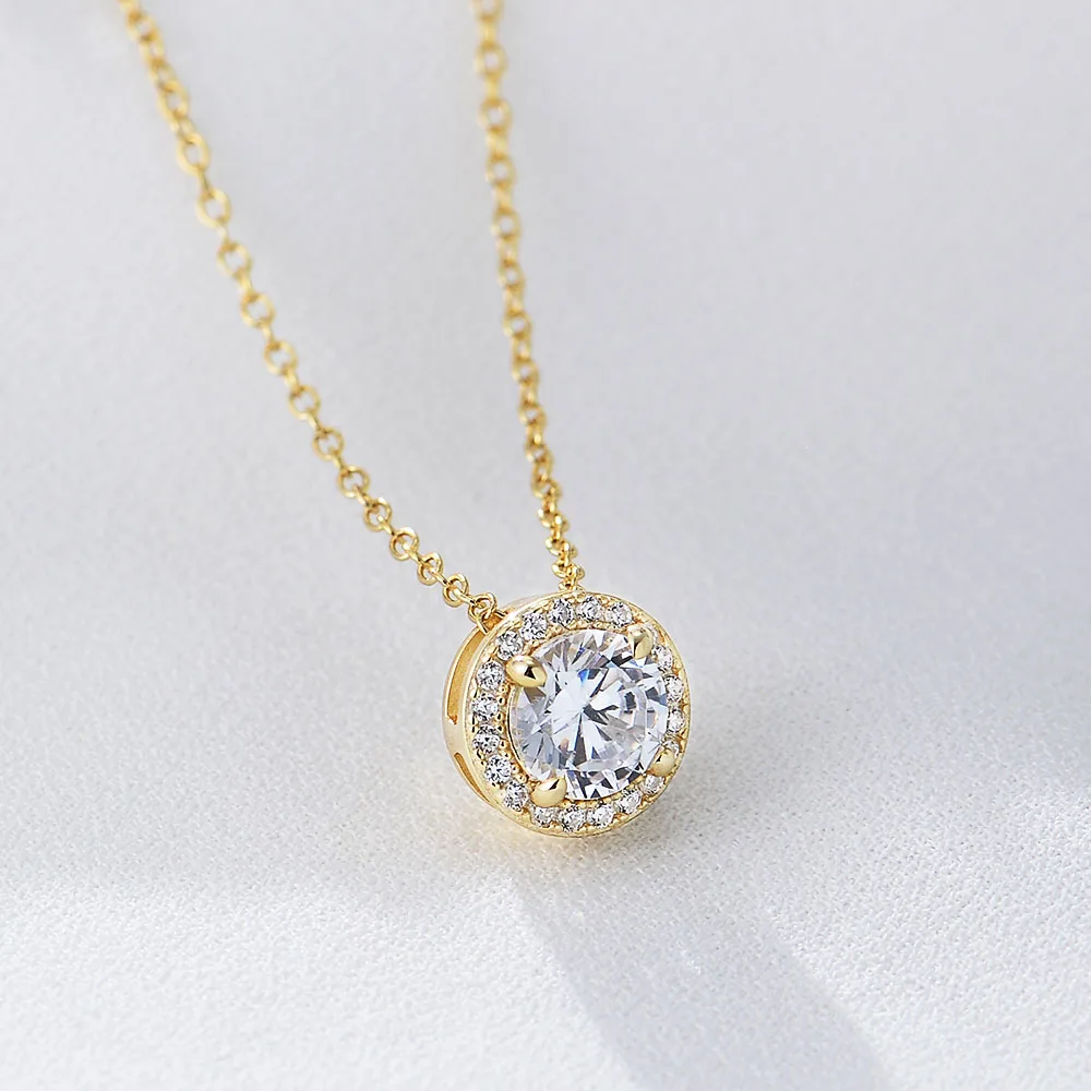 

S925 Sterling Silver Diamond Embedded round Zirconia Necklace for Women Unique Design Elegant Versatile Clavicle Chain