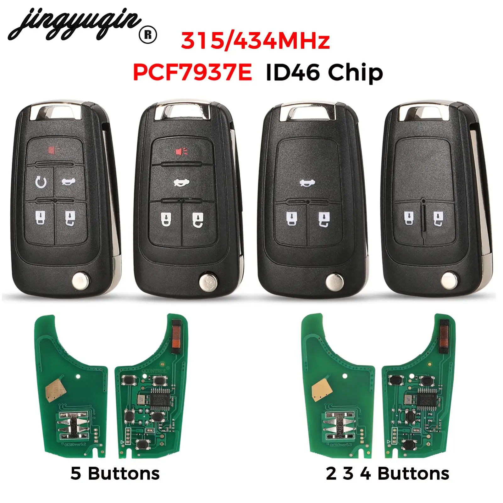 jingyuqin 2/3/4/5 Button Flip Remote Car Key for Chevrolet Camaro Cruze Equinox Impala Spark Volt 315/433MHz ID46 PCF7937E Chip