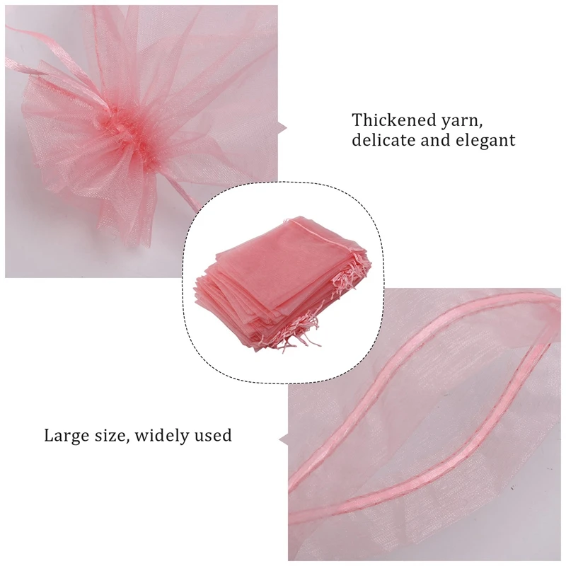 100Pcs Large Organza Bags Blush Pink, 17X23 Cm Mesh Gift Bags Drawstring Jewelry Pouches For Christmas Wedding