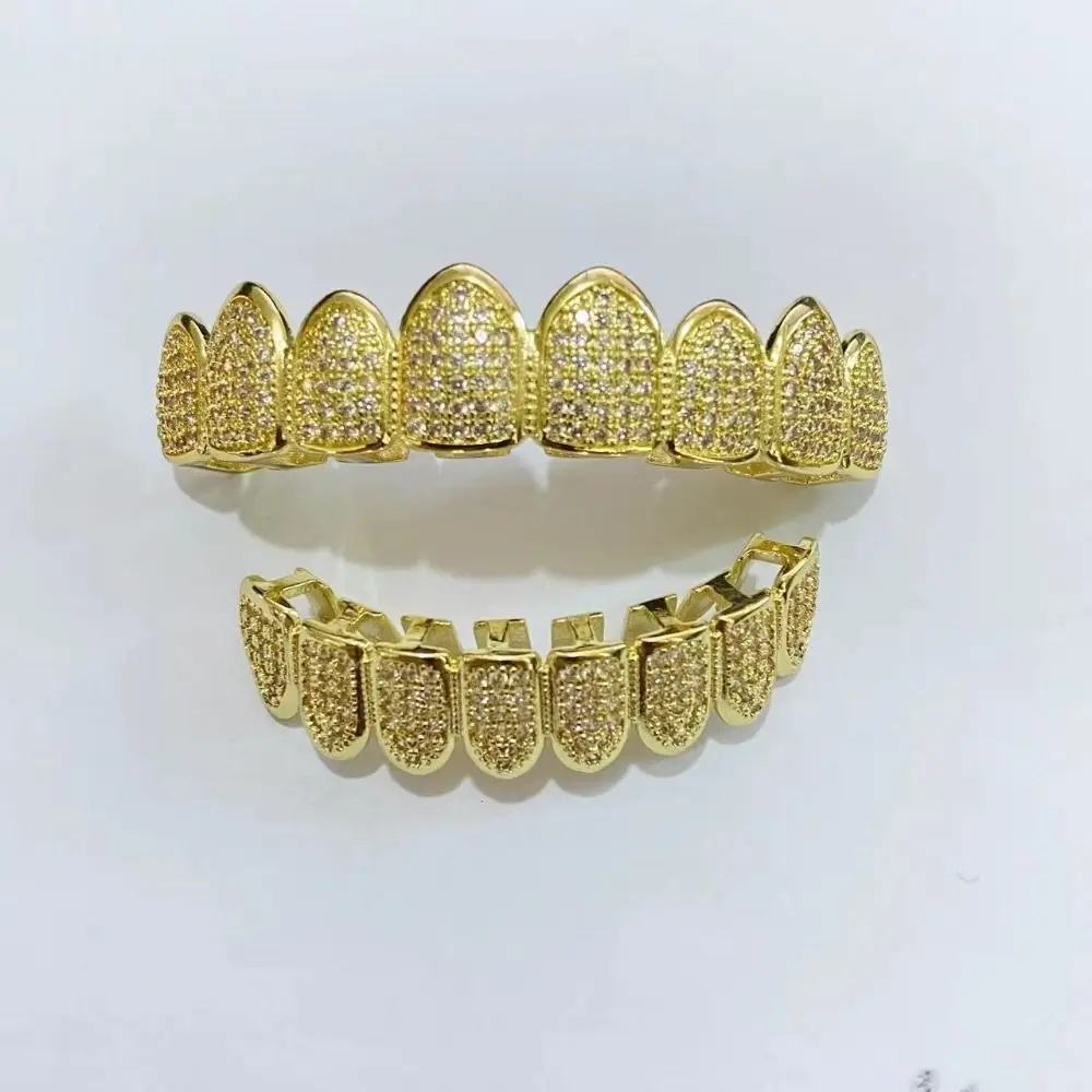 Hip Hop Teeth Grillz Set Removable Design Top & Bottom Set Dental Grills Tooth Caps Rhinestone Zircon Charm Teeth Grillz