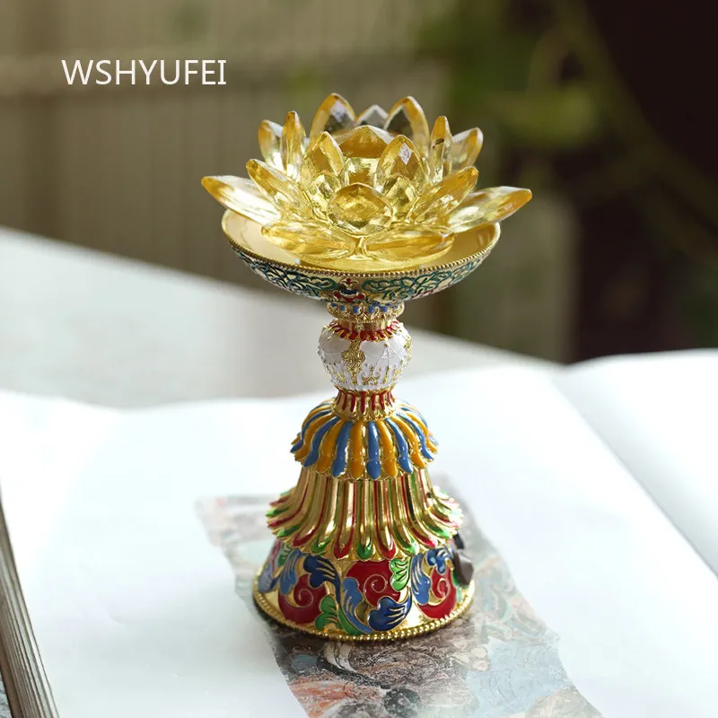 Glass Lotus Lamp Buddha Hall Charging Plug in LED Long Lasting Light Colorful Color Changing Lotus Lamp Offering Ornaments