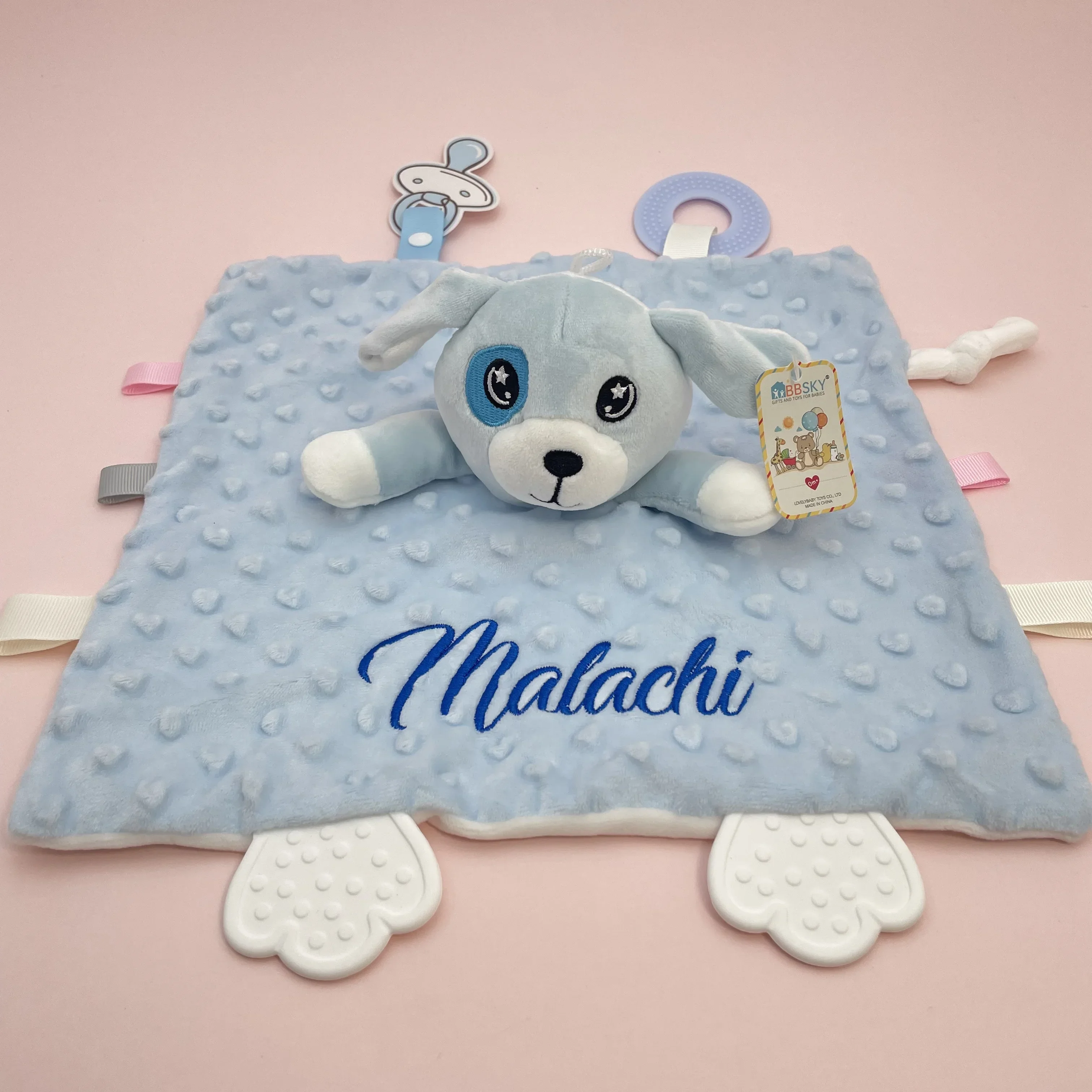 Personalized Baby Security Blanket Teether Plush Stuffed Toy Custom Blanket Comforter Bunny Elephant Soothe Appease Baby Gift