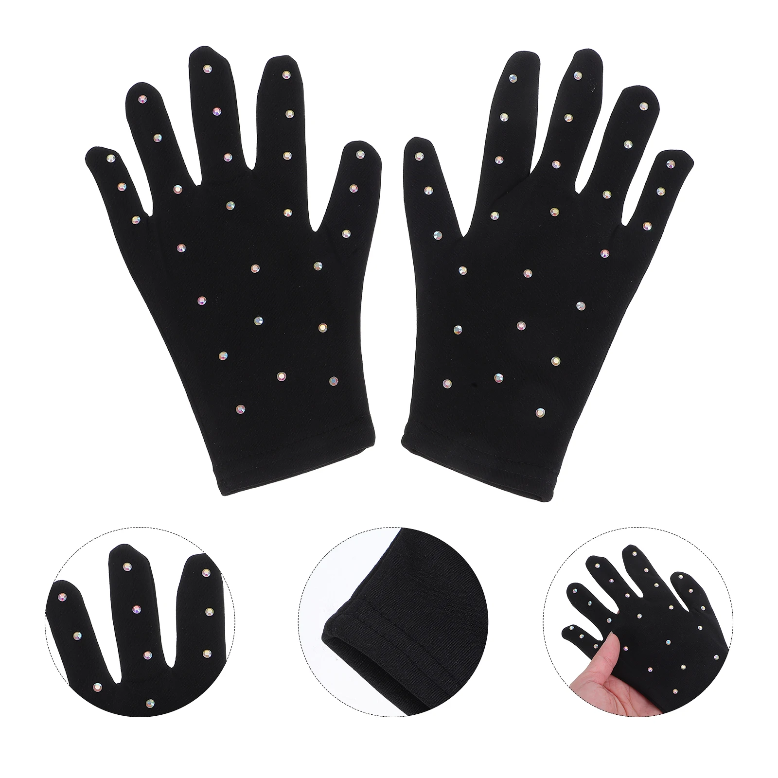 

1 Pair Figure Skating Gloves Rhinestone Decor Breathable Performance Wear For Stage Dance Party Girl Skating Supplies