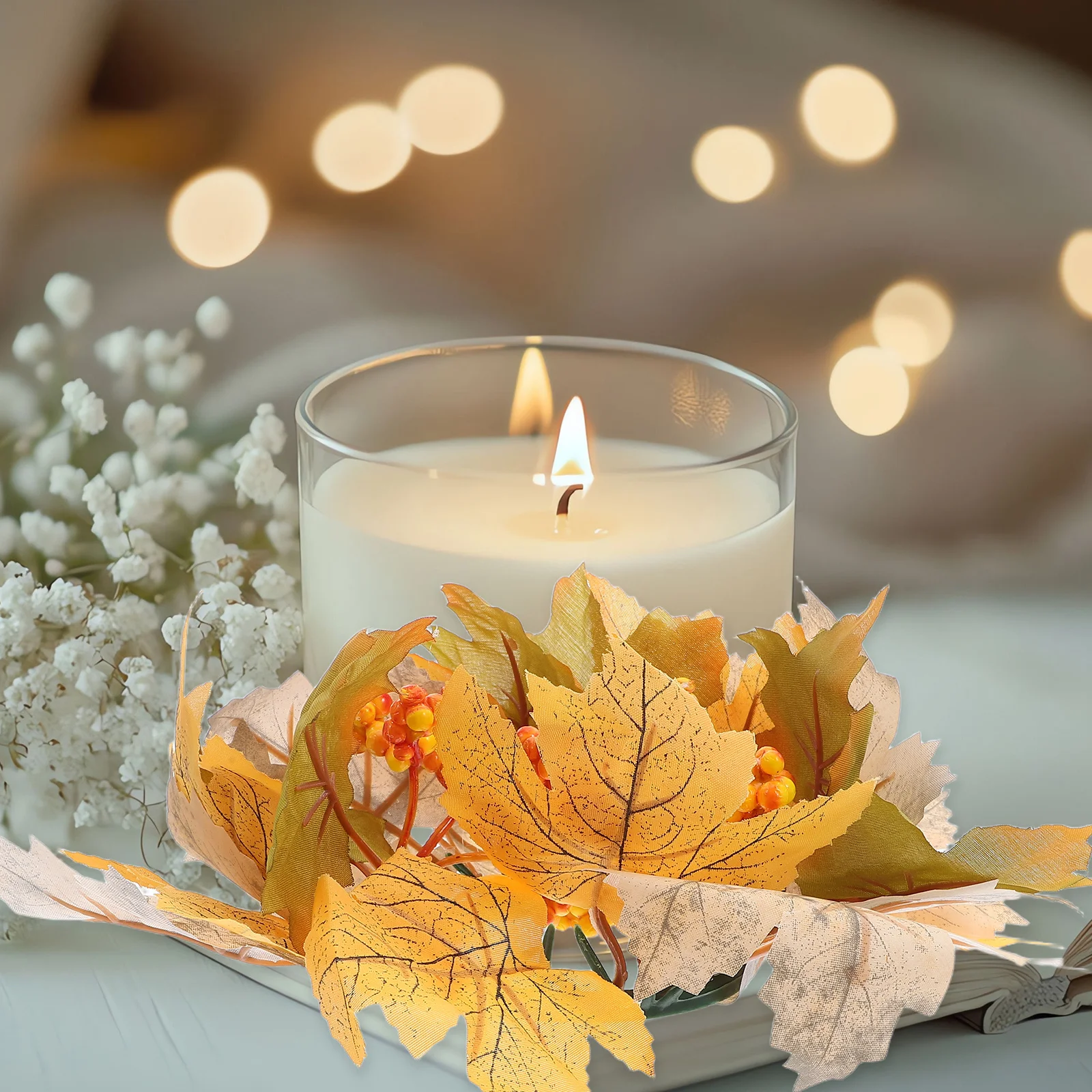 

4Pcs Maple Leaf Rings Fall Centerpiece Tabletop Wreath Decoration Realistic Design Lasting Color Floral Rings