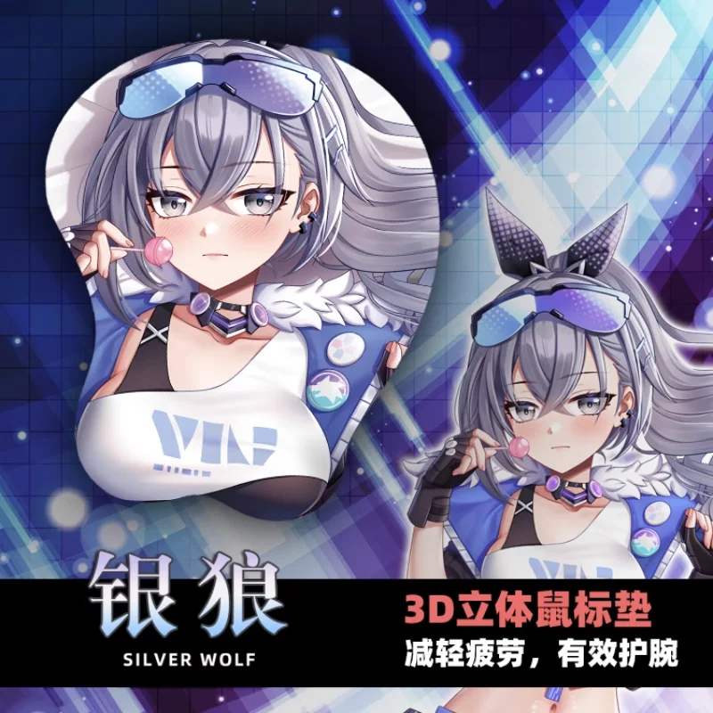 

Silver Wolf 3D Коврик для мыши Honkai Star Rail Подставка для запястий Сексуальный мягкий силикагель Силиконовый коврик для мыши Oppai Office Otaku Подарок