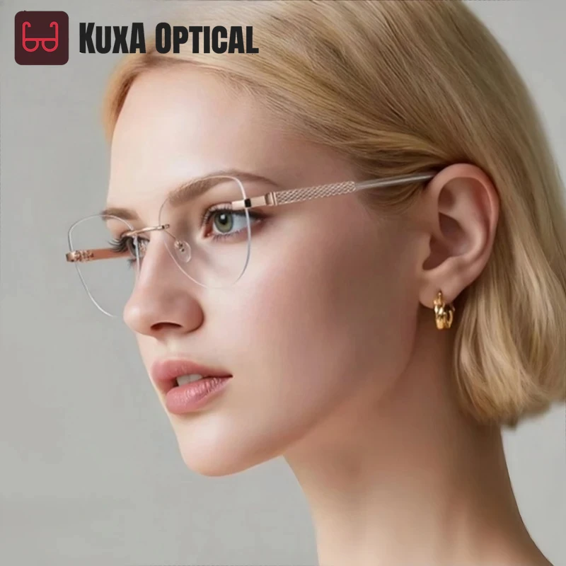 

KUXA Ретро модные женские очки без оправы «кошачий глаз» ультра легкие высококачественные оптические очки из сплава с возвратом лица оправа 91709