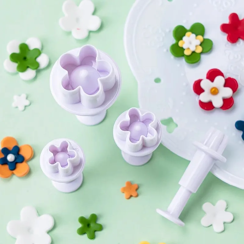 4Pcs/Set Plum Blossom Flower Plunger Fondant Cutter Sugarcraft Cake Decorating Tools DIY Christmas Cake Decorating Accessories