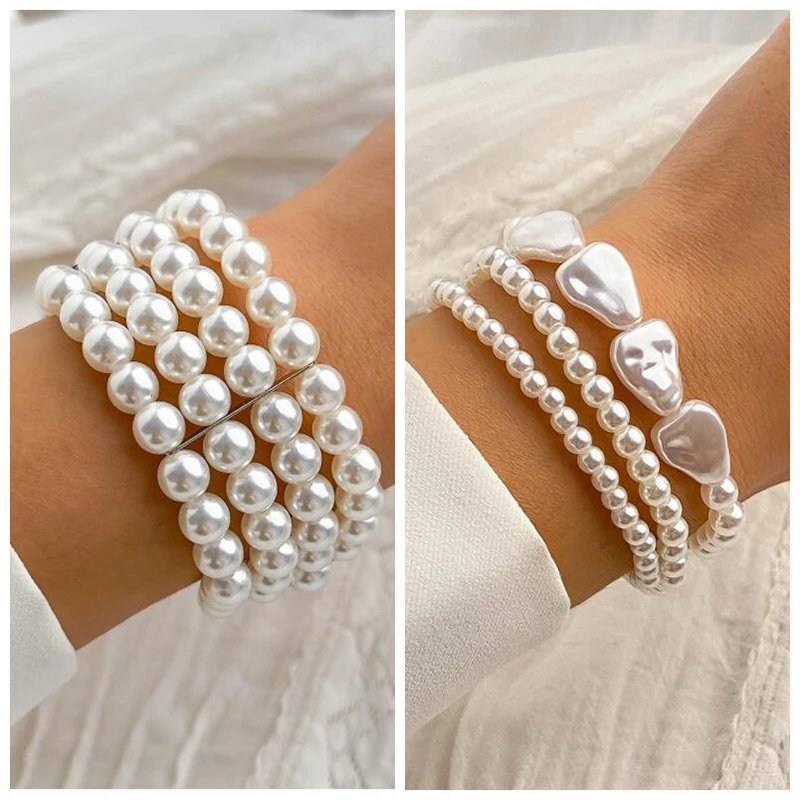 Salircon Korean Romantic Multi-layer Imitation Pearl Bracelet Fashion Elegant Wide Bracelet For Women Wedding Party Jewelry Gift