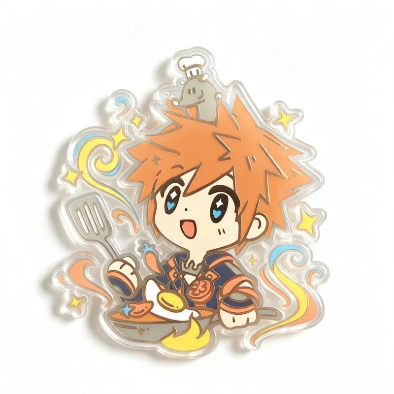 KH Sora Chibi Acrylic Pins – Paopu Fruit, Cooking, Theme Park & Meow Wow Designs, Anime Game Merch for Fans