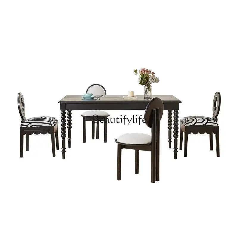 

French all-solid wood dining table, home dining table, American small apartment, simple and retro