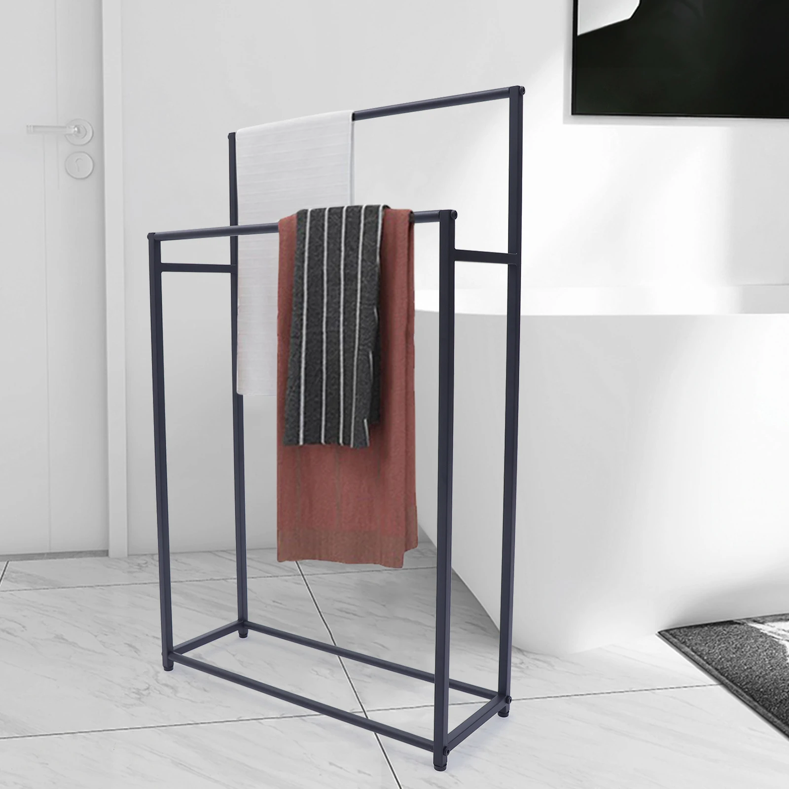 Black Free Standing Metal Freestanding Towel Rack 2 Tiers Hand Towel Holder Organizer for Bathroom High-Quality Iron