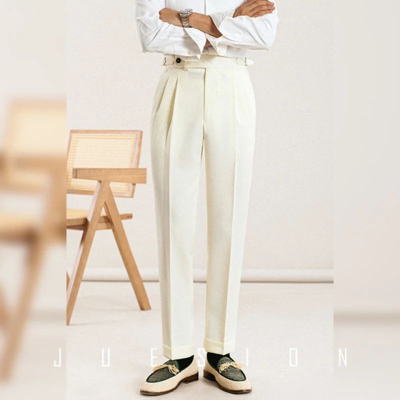 Brown Leisure Straight High Waist Trousers Men's Versatile Office Pants Fashion Business Italian Paris Button Trousers Fashion