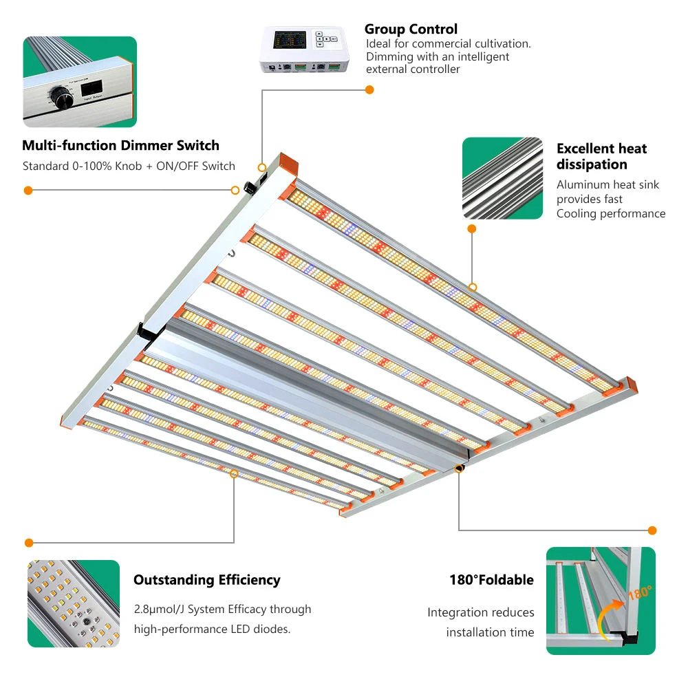 자체 포함 LED 성장 조명, 데이지 체인, 실내 식물용 UV IR, 0-10V 디밍, 전체 스펙트럼, 상업 수경 성장