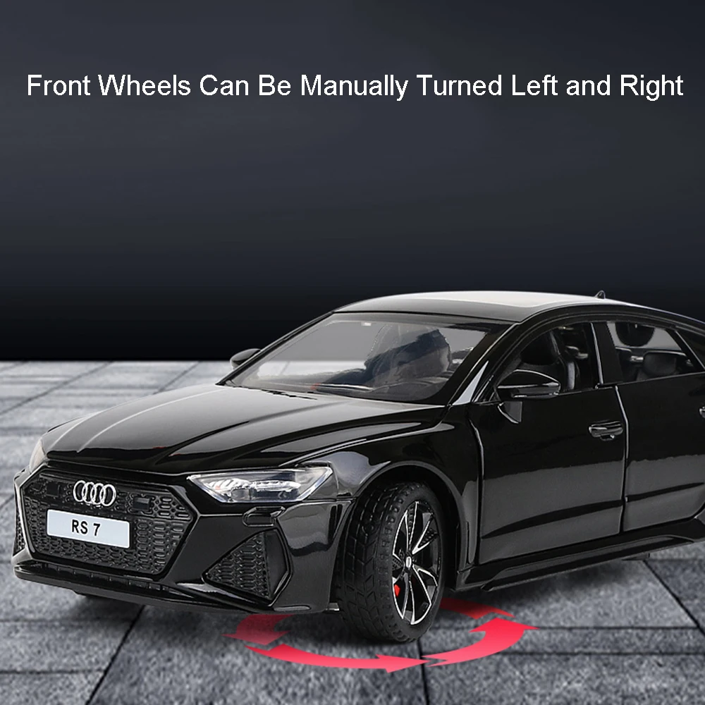 Scala 1:32 RS7 A6L Modello di macchinine Pressofuso in lega Veicoli in miniatura Suono Luce Tirare indietro Porte aperte Assorbimento degli urti Ornamento