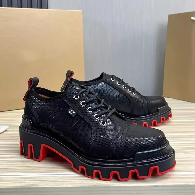 Spring and summer new leather sleeve strap\'s thick bottom increases the red bottom Derby shoe banquet casual large size men shoe