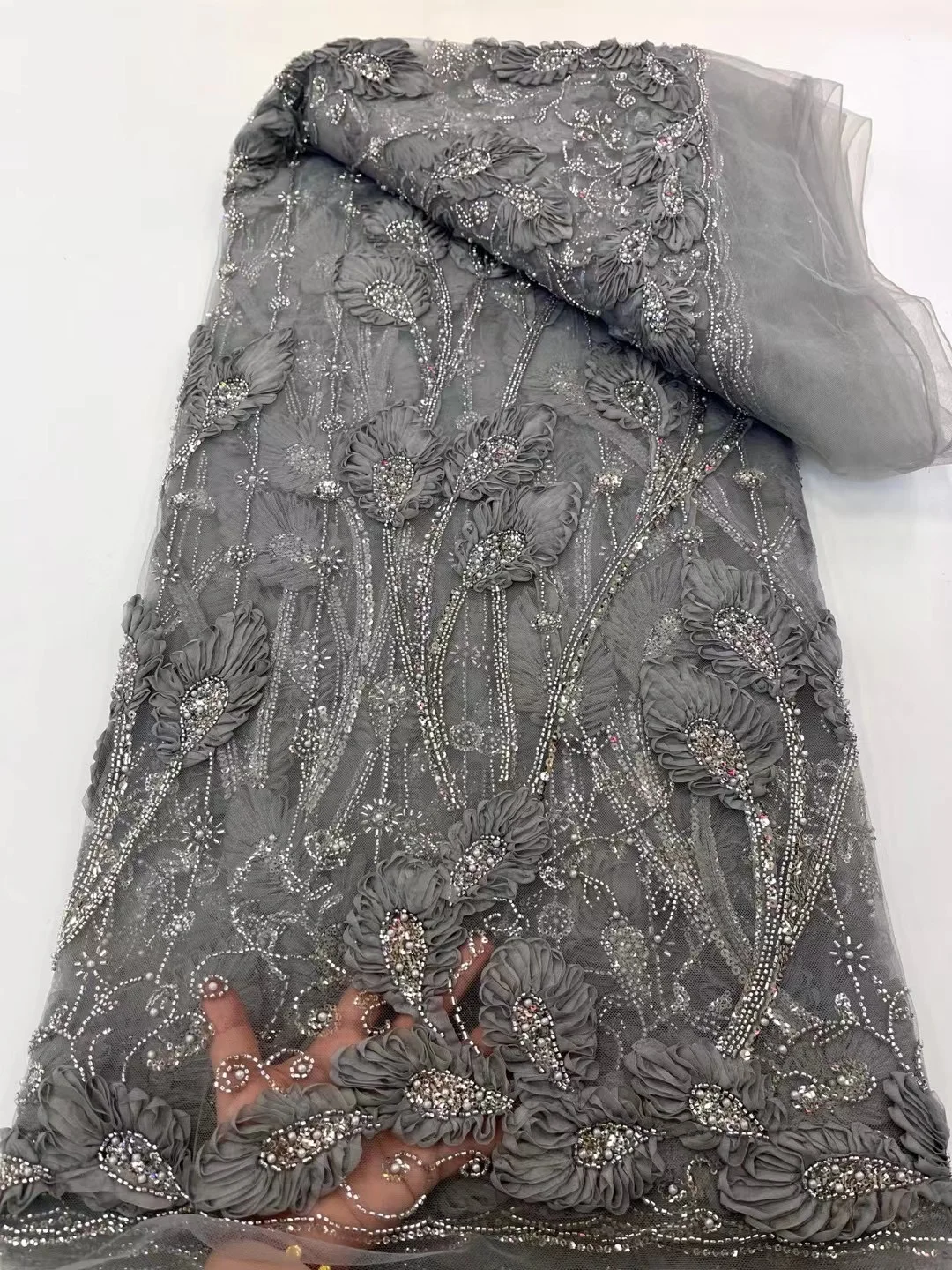 

Африканские 3D цветы и блестки. Новейшая горячая распродажа. Африканская французская вечерняя кружевная ткань. Тюль. Нигерийская кружевная ткань. 5 ярдов для платья.