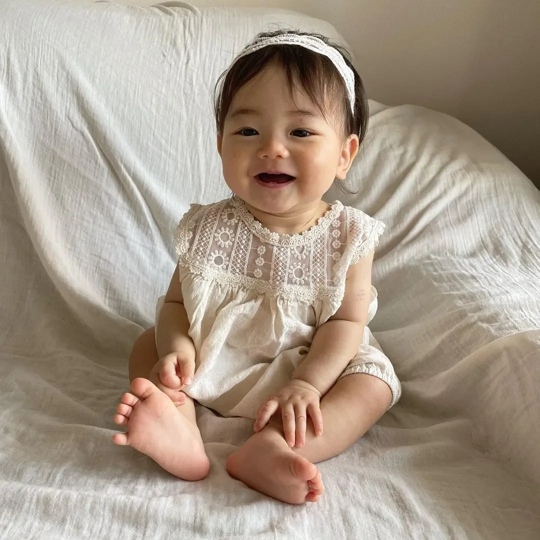6011B Baby Lace Clothes 2023 Summer Fashion Lace Flower Woven Cotton Girl\'s One Piece Clothes Princess Climbing Clothes