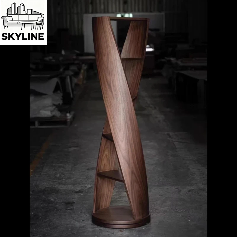 

Средневековая круглая вращающаяся книжная полка из массива орехового дерева, трапециевидный книжный шкаф, полка для демонстрации нестандартной формы