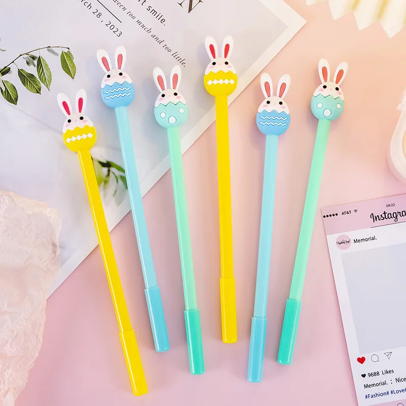 30Pcs/Lot Cute Cartoon Rabbit Pens Kawaii Cartoon Easter Egg Bunny Gel Pen 0.5mm Black Ink Student Kids School Stationery Gifts