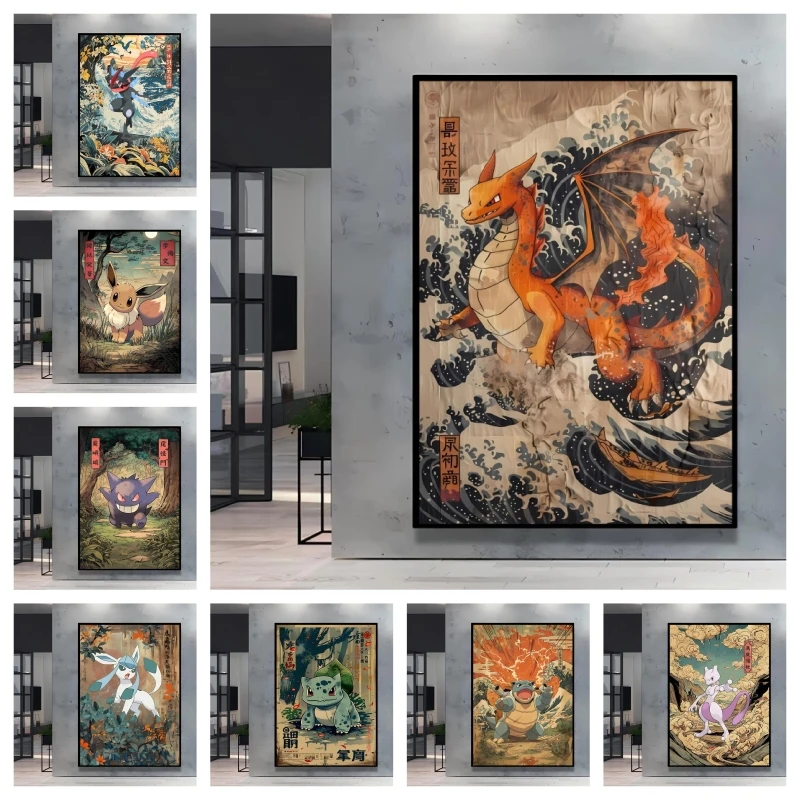 

Diamond Wall Art Pokemon Retro Painting Charizard Modular Prints Picture Gifts Aesthetic Poster Decorative Modern Home Classic