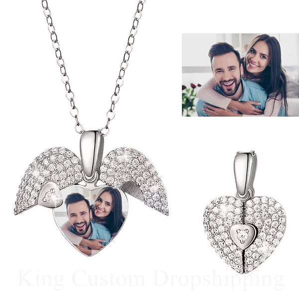 Customized Photos and Texts Crystal Heart Sweater Chain Stainless Steel Fashion Women's long Necklace Christmas Gift for family