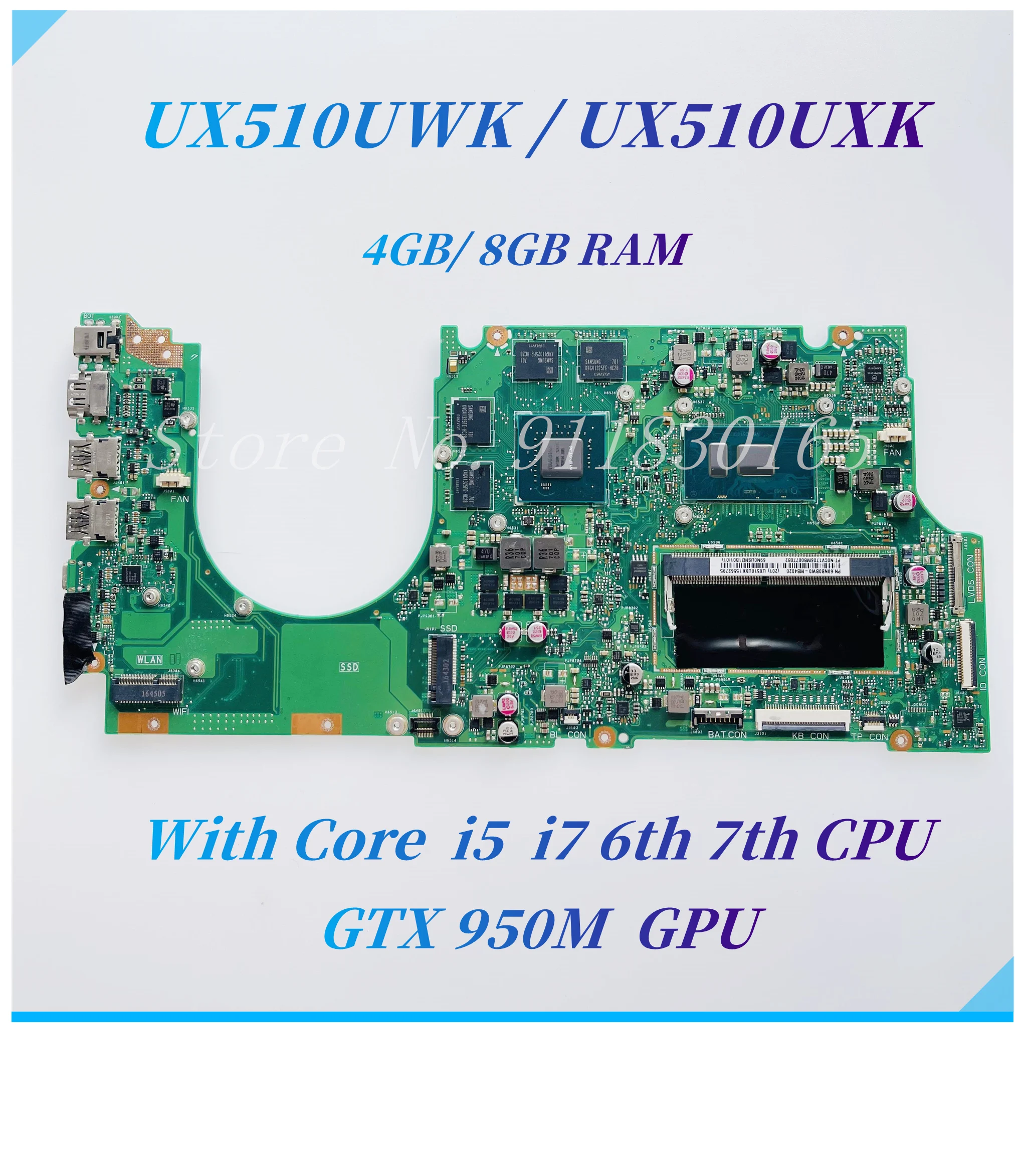 UX510UWK Mainboard For ASUS UX510UX UX510UWK UX510UW UX510U U5000U UX510UXK Laptop Motherboard With i5 i7 CPU GTX950M 4GB/8G-RAM