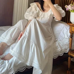 Vintage Summer Pure Cotton Night Dress Princess Sleepwear Nightwear Women Loose Short Sleeve Nightdress White Long Nightgown