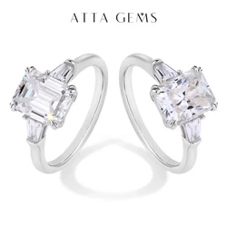 ATTAGEMS Emerald Cut 3.0CT Moissanite Diamond Rings for Women D VVS1 Color Radiant Cut S925 Sterling Silver Wedding Jewelry Gift