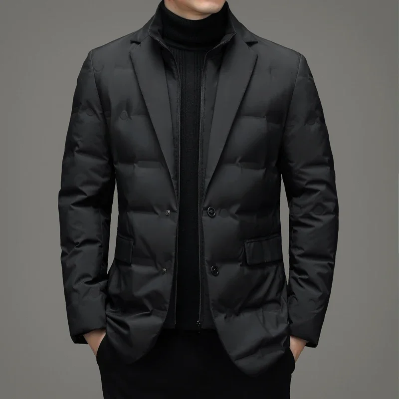 Trajes de invierno de alta gama para hombres, chaqueta de plumón cálida informal, Cuello de camisa, abrigo de moda informal, abrigo de tendencia,