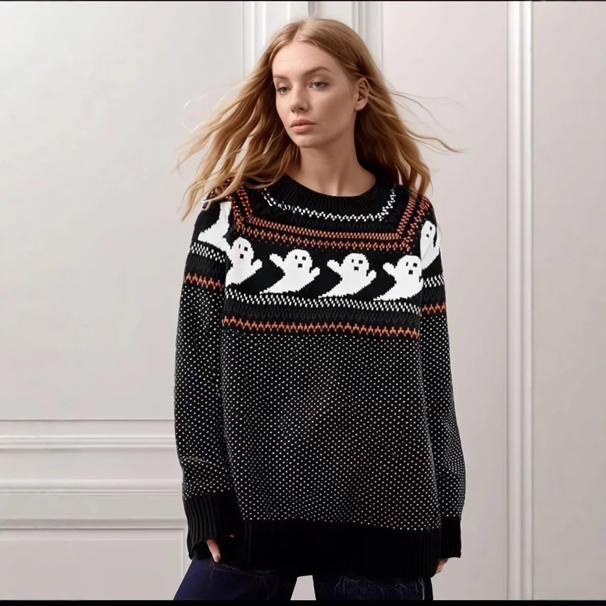 

Mingmingxi Autumn Winter Embroidery Sweater Pullovers Fashion Women Knitted Sweaters Jumpers Crewneck Sweater Loose Fit Pullover