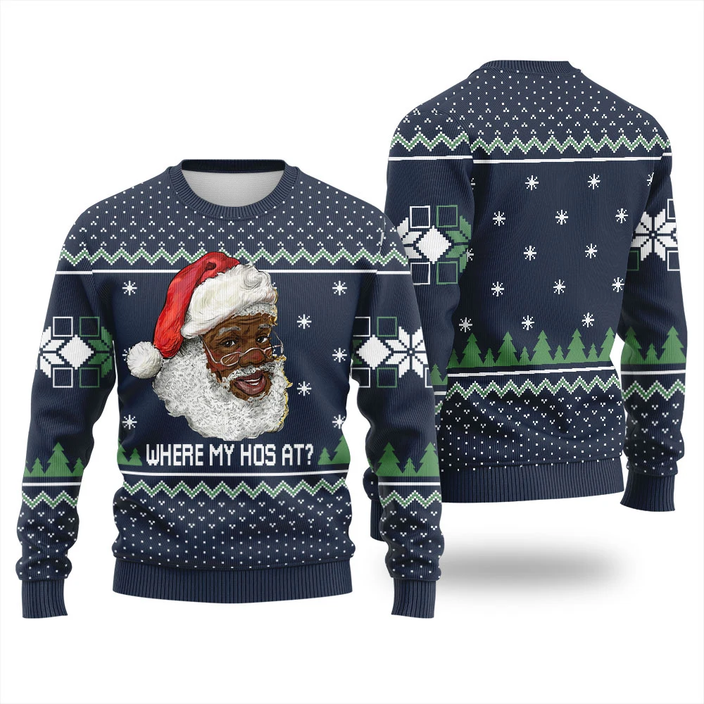 Where My Hos At مضحك أسود سانتا طباعة البلوز الشتاء عيد الميلاد هوديي المرأة بلوزة كاجوال Harajuku احتفالي الشارع الشهير #2