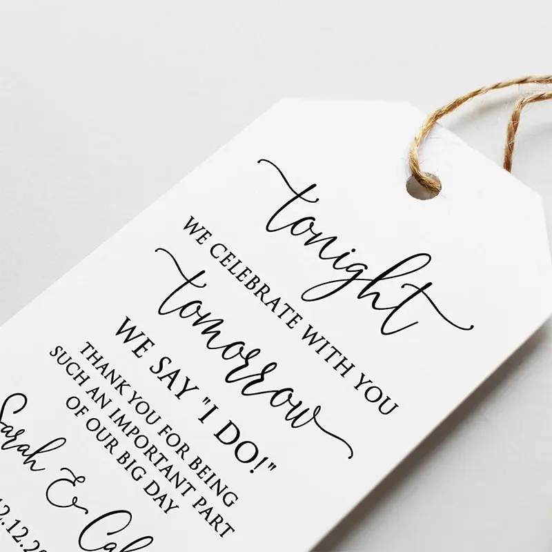 Custom Name Wedding Thank You Tags Tonight We Celebrate with You Tomorrow We Say I Do Printed Party Dinner Favor Tags