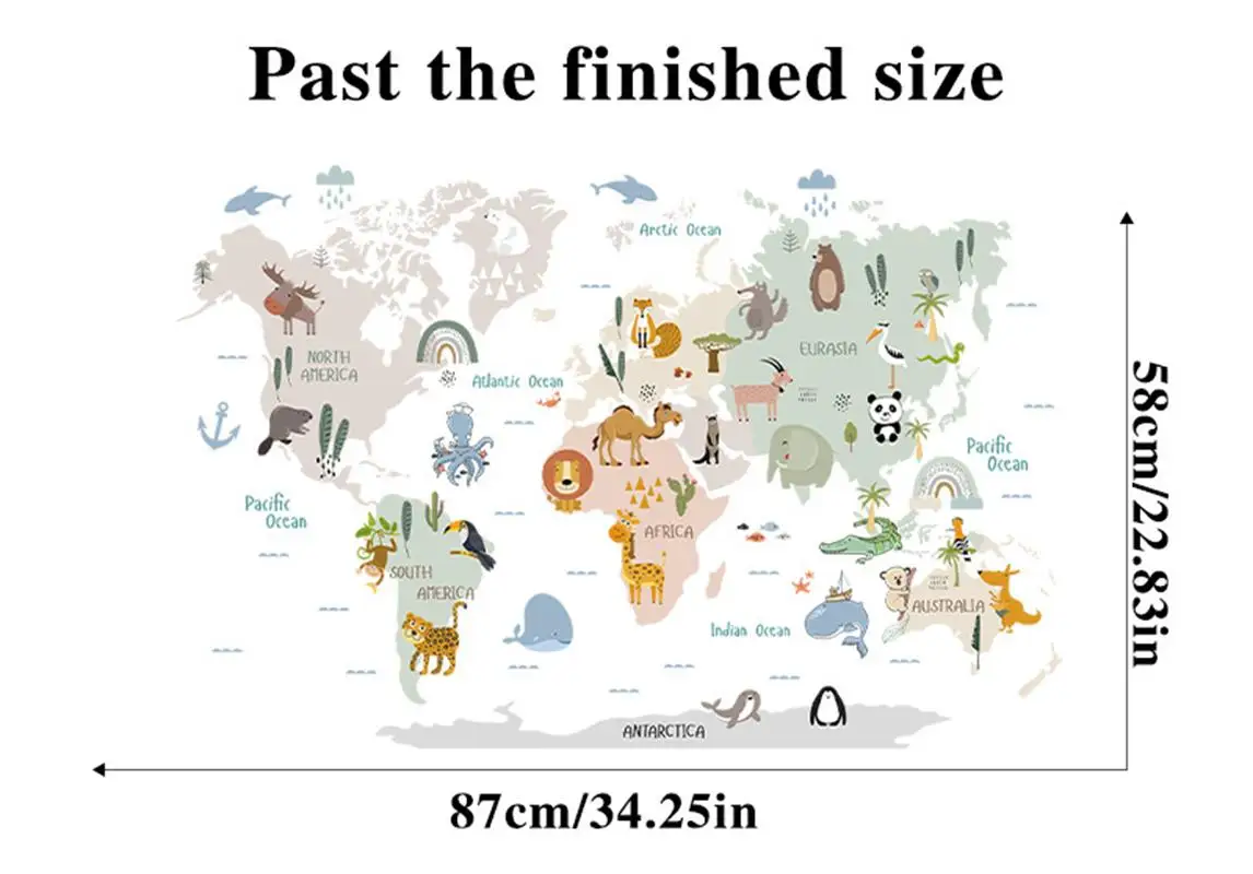 Animal World Map Children's Room Stickers Kindergarten Classroom Decoration Cartoon Decoration Self-stickers