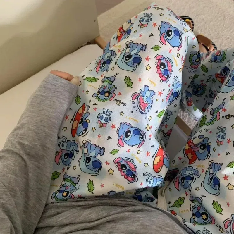 

Disney Wide-leg Pants Stitch Anime Cartoon Printing Kawayi Winnie Four Seasons Casual Pajamas Can Go Out Home Pants Loose Pants