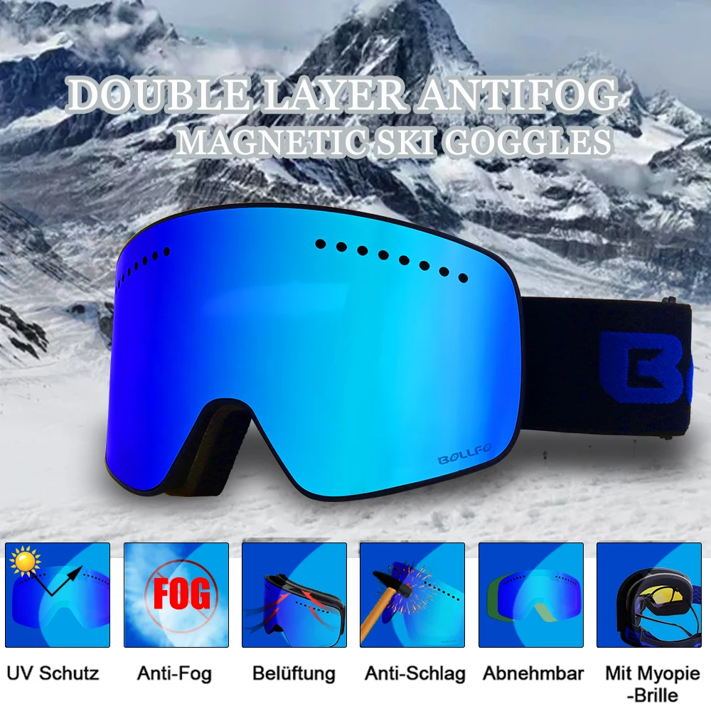 Gafas de esquí magnéticas con cambio rápido, UV400 lentes dobles, antivaho, para montañismo, Snowboard y nieve, para hombre y mujer