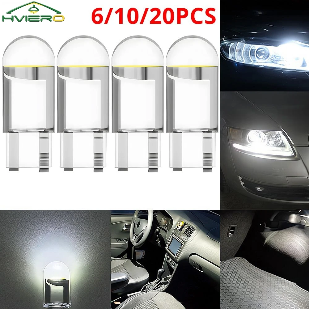 

6/10/20PCS T10 W5W LED CAR Canbus Glass COB 6000k DC 12V White Blue Red Reading Dome Lamp Marker Wedge License Plate Light Bulb