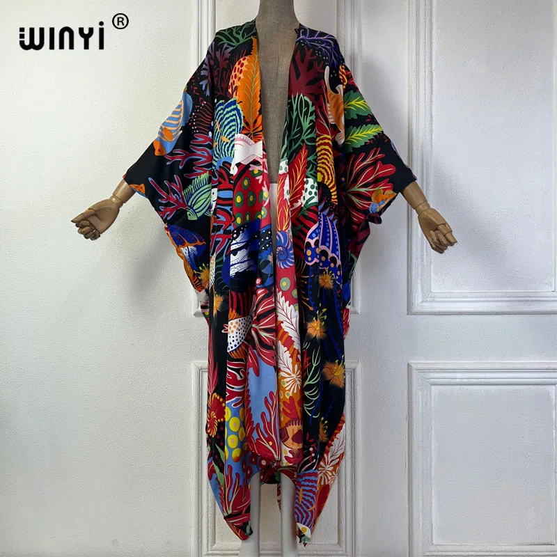 WINYI new summer kimono african boho print dress beach wear Elegant Cardigan Holiday beach outfits for women beach cover up robe