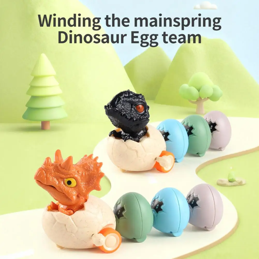Wind-up Dinosaur Egg Toy Movable Mouth Clockwork Dino Toy with 3 Magnetic Eggs Inertial Drive Cartoon Dinosaur Car Toy