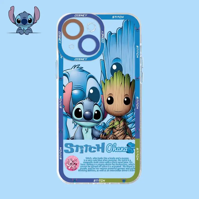 Disney Stitch Groot Olaf Clear Phone Case for Apple iPhone 15 Pro Max XR 13 Mini SE 13 14 Plus 11 Pro 8 XS X 7 plus Soft Cover