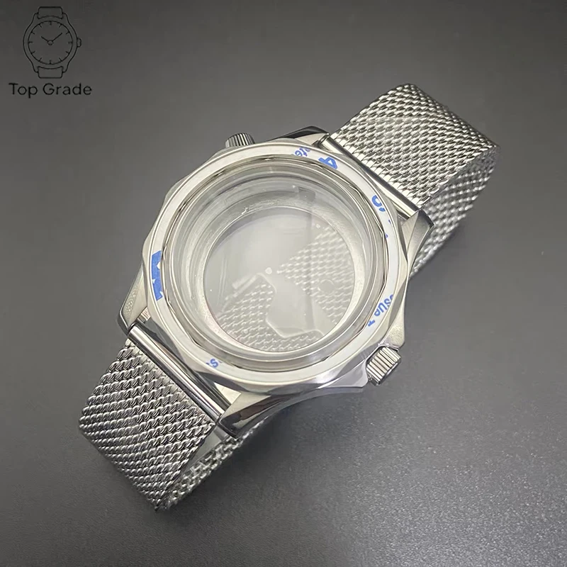 TG NH35 316L Stainless Steel Case 41mm Case+Mesh Watch Strap MNineral Magnifying Glass Case Fit NH35/NH36 Movement