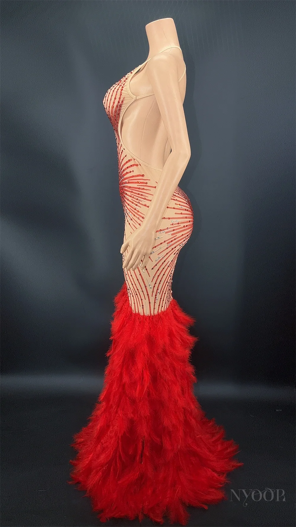 8 kolorów nowe świecące cyrkonie seksowna długa sukienka z piórami świętuj urodziny kostium imprezowy występ piosenkarza strój sceniczny